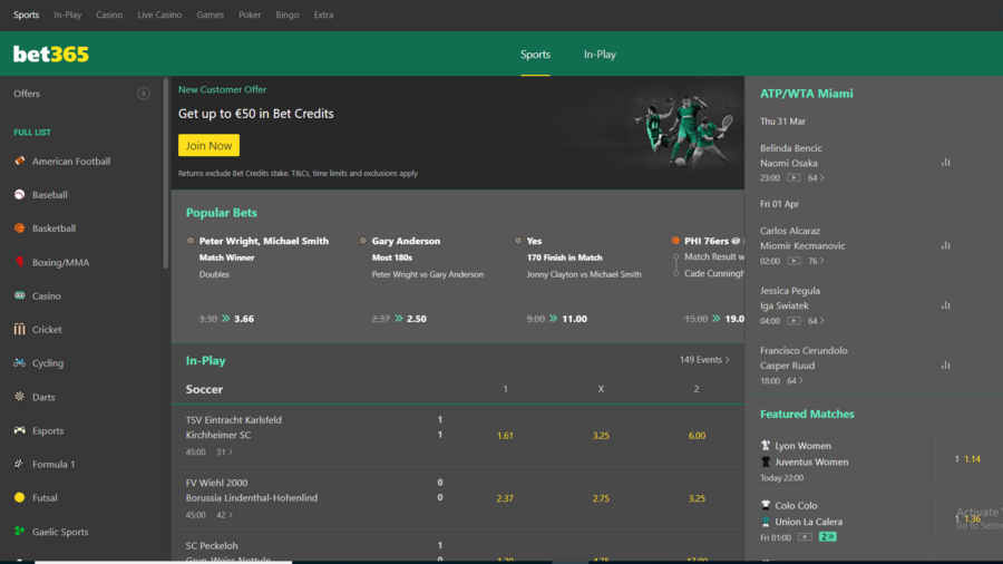 Bet365 screenshot