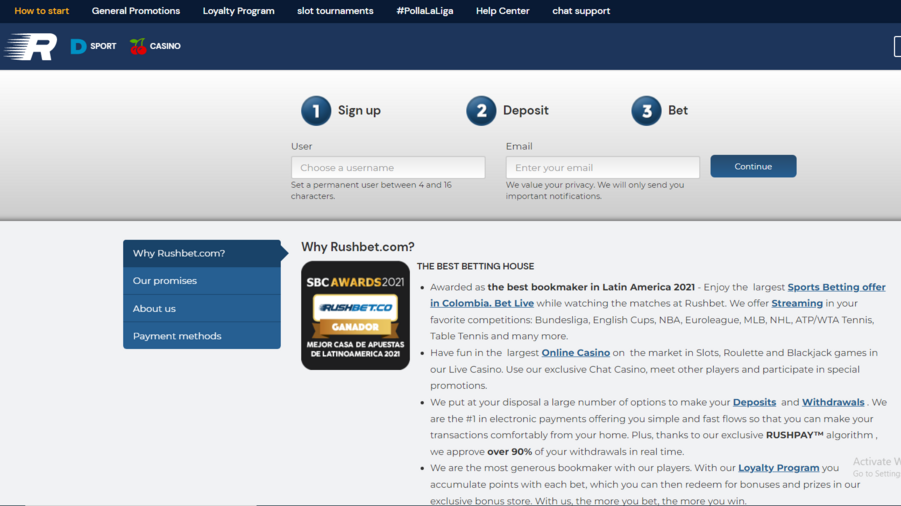 RushBet Review screenshot